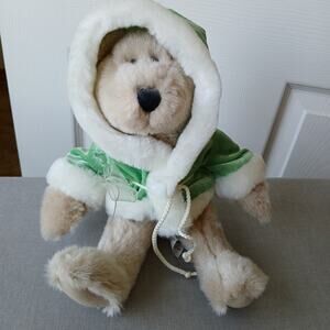 GAC Beige Teddy Bear 11" wearing green hooded jacket vintage 1998 plush stuffed